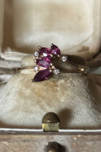 14k YG Vintage Natural Marquise Ruby Cluster with Natural Brilliant Diamond Accents